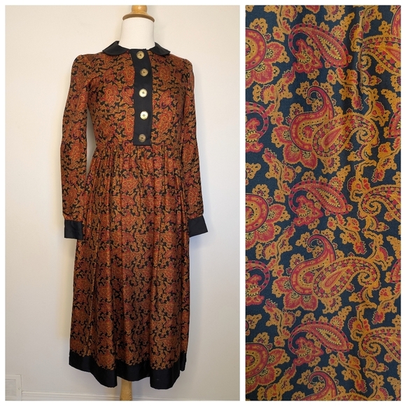 Jean Muir London Silk Dress Black & Paisley Print Size XS *Flaw* - Picture 15 of 17